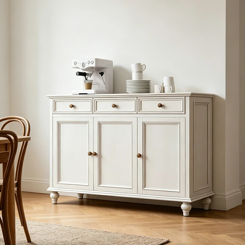 LUXORA Solid Ash Wood Three Door Storage Cabinet Vintage Drawer Organizer for Bedroom Living Room - White