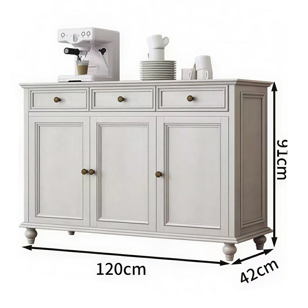 LUXORA Solid Ash Wood Three Door Storage Cabinet Vintage Drawer Organizer for Bedroom Living Room - White