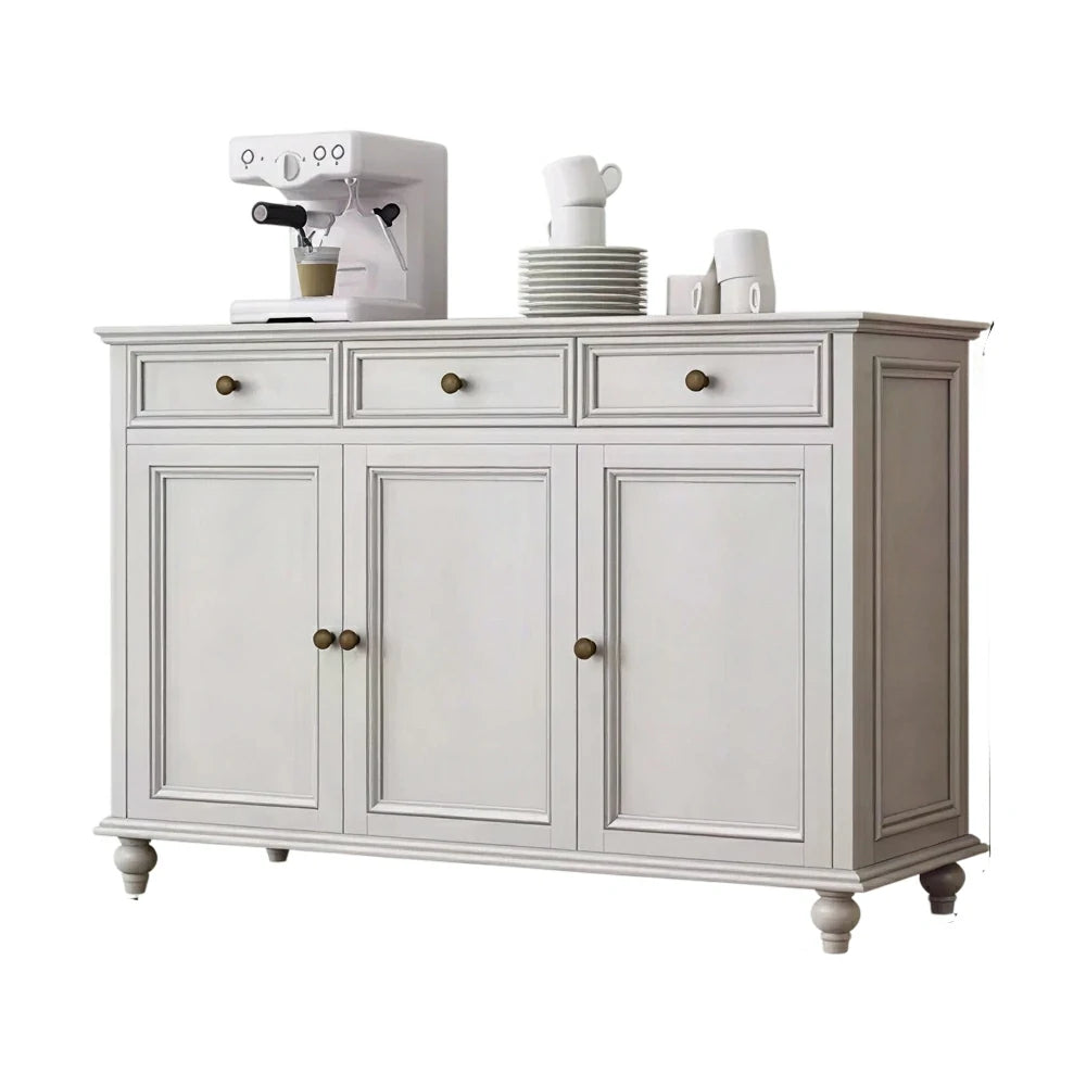 LUXORA Solid Ash Wood Three Door Storage Cabinet Vintage Drawer Organizer for Bedroom Living Room - White