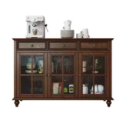 LUXORA Solid Ash Wood Glass Door Three Door Storage Cabinet Vintage Organizer for Bedroom Living Room - Walnut