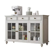 LUXORA Solid Ash Wood Glass Door Three Door Storage Cabinet Vintage Organizer for Bedroom Living Room - White