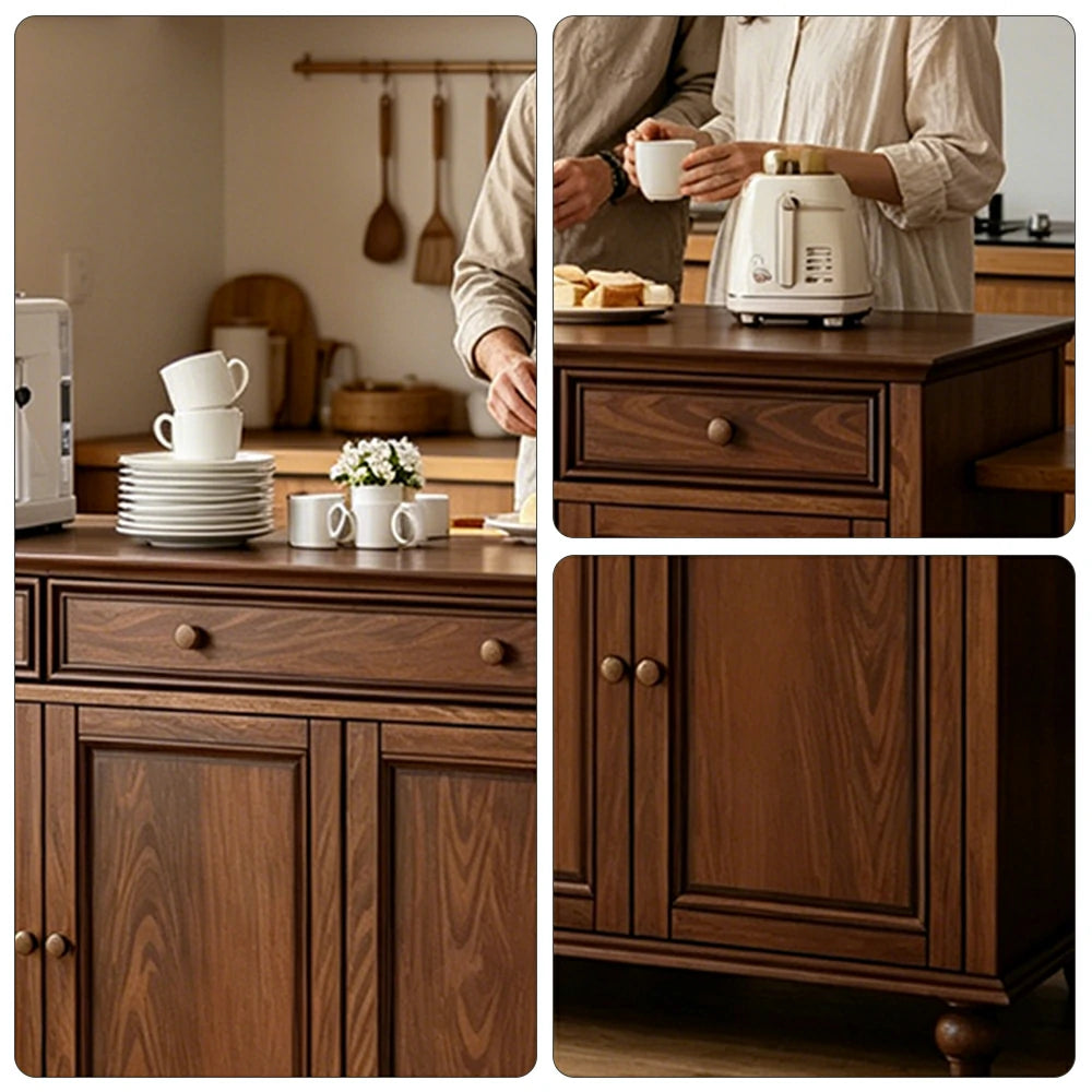 LUXORA Solid Ash Wood Four Door Storage Cabinet Vintage Organizer for Bedroom Living Room - Walnut