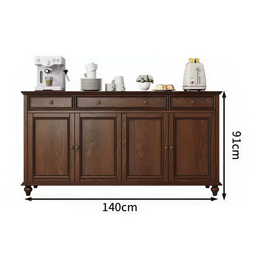 LUXORA Solid Ash Wood Four Door Storage Cabinet Vintage Organizer for Bedroom Living Room - Walnut