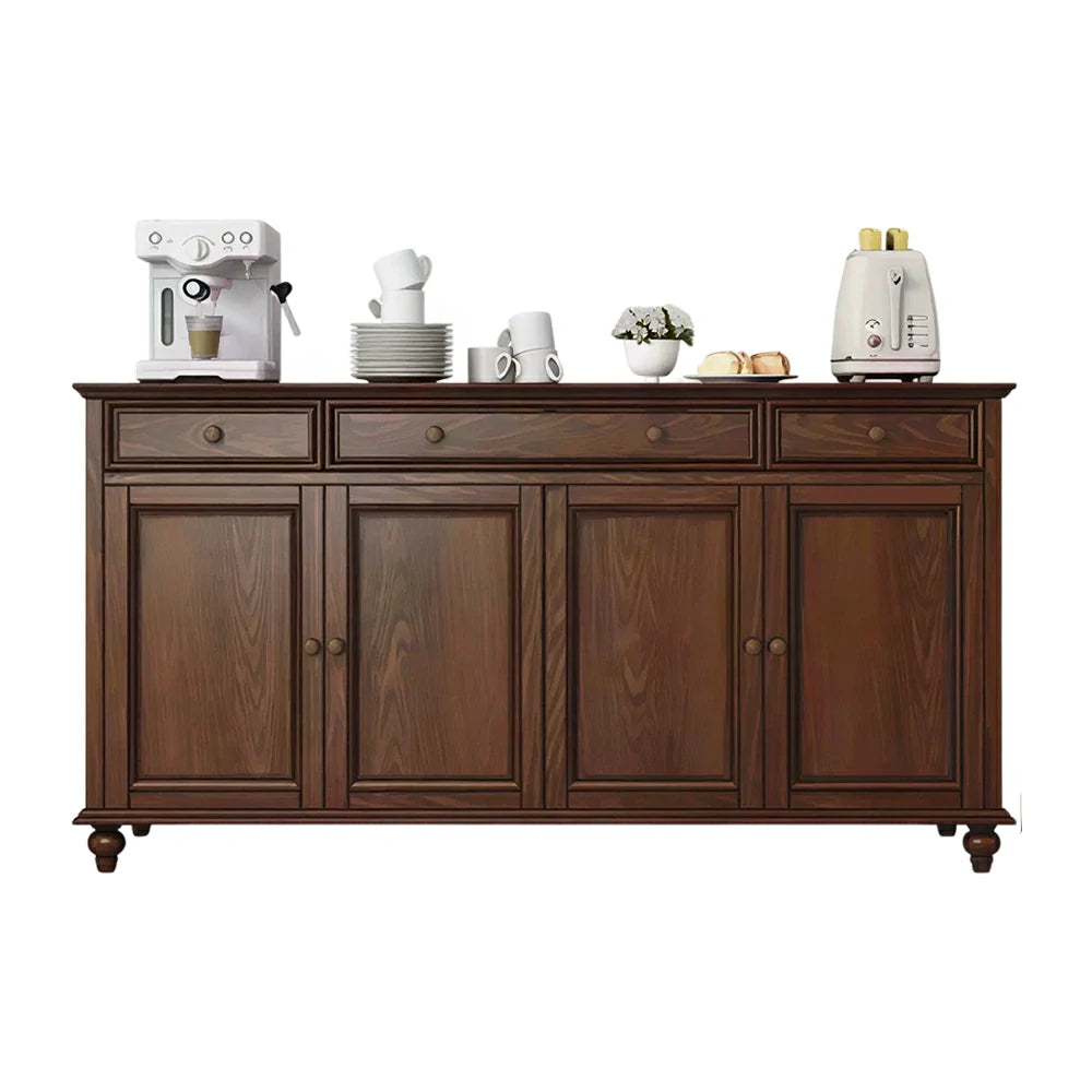LUXORA Solid Ash Wood Four Door Storage Cabinet Vintage Organizer for Bedroom Living Room - Walnut