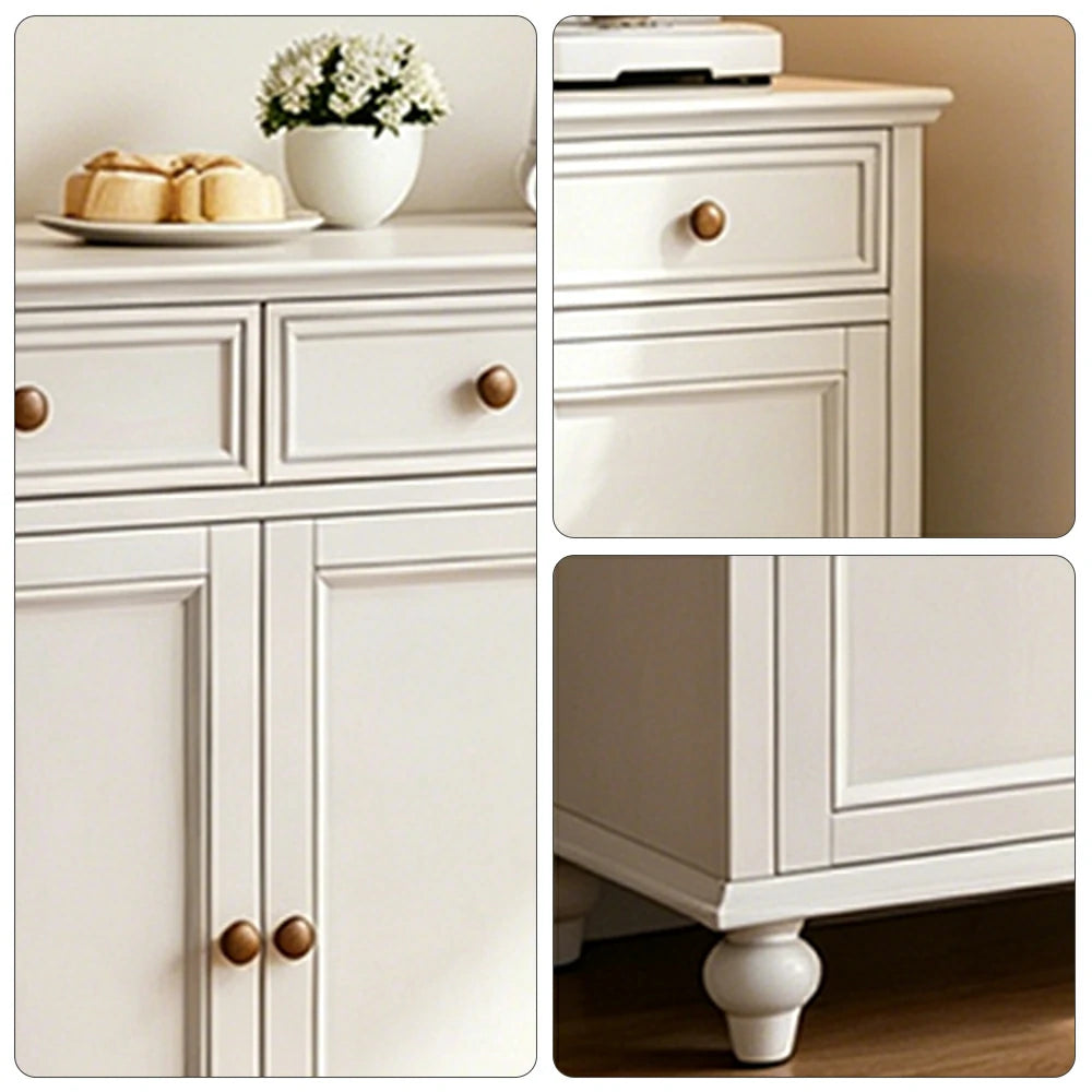 LUXORA Solid Ash Wood Four Door Storage Cabinet Vintage Organizer for Bedroom Living Room - White