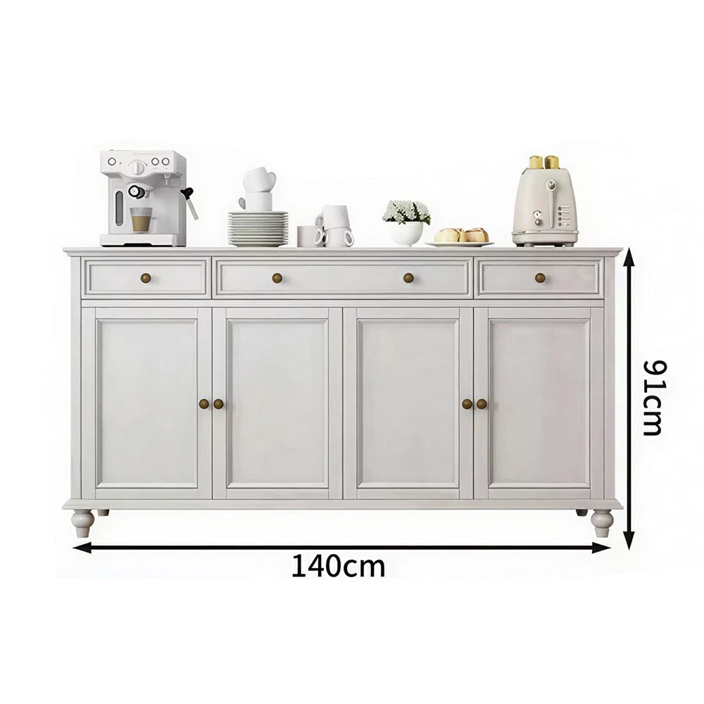 LUXORA Solid Ash Wood Four Door Storage Cabinet Vintage Organizer for Bedroom Living Room - White