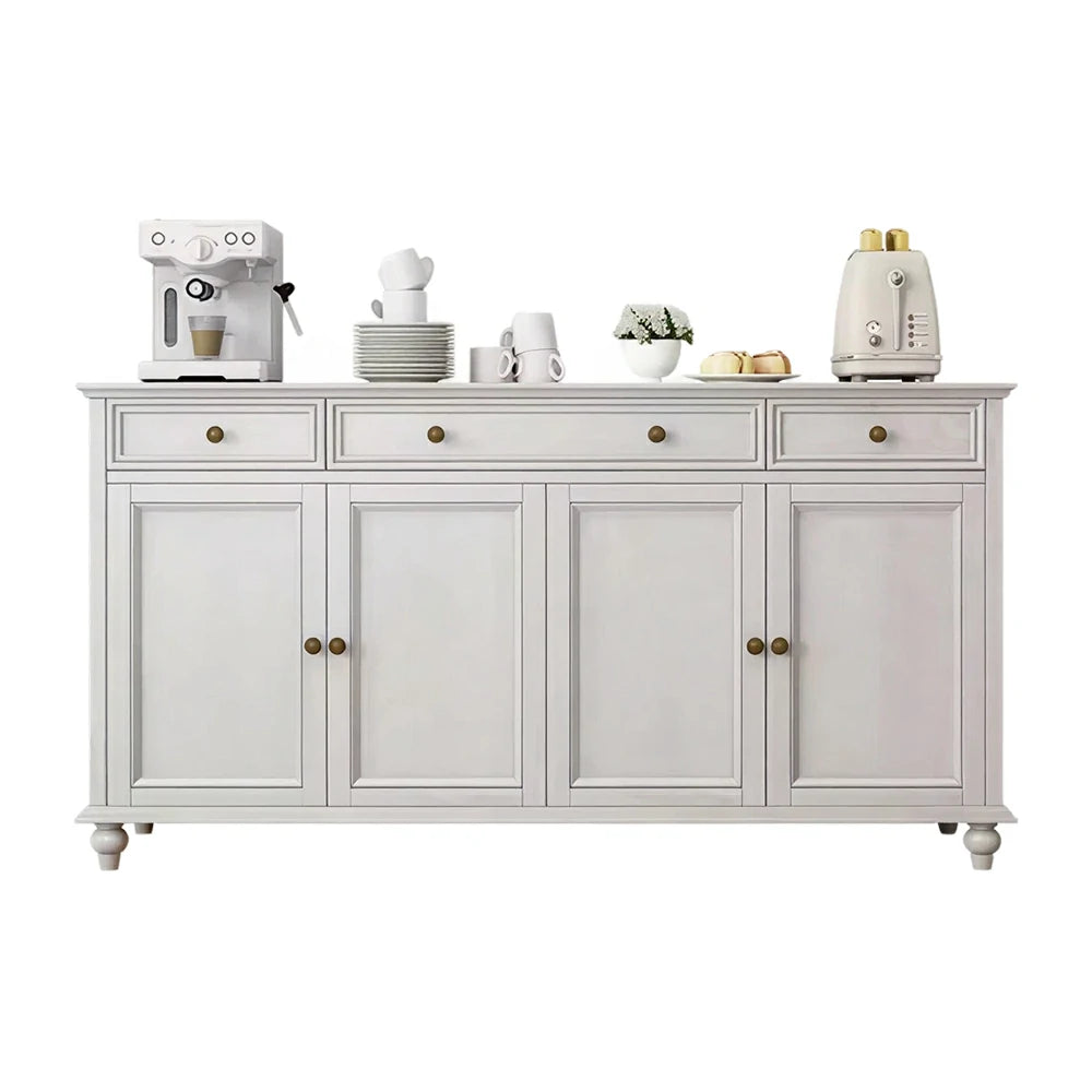 LUXORA Solid Ash Wood Four Door Storage Cabinet Vintage Organizer for Bedroom Living Room - White