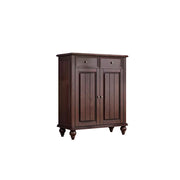 LUXORA Solid Ash Wood Shoe Cabinet - 80cm Entryway Storage Cabinet with Double Doors & Drawers for Hallway - Walnut