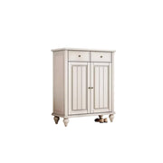 LUXORA Solid Ash Wood Shoe Cabinet - 80cm Entryway Storage Cabinet with Double Doors & Drawers for Hallway - White