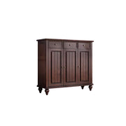 LUXORA Solid Ash Wood Shoe Cabinet - 120cm 3 Door Entryway Storage Cabinet with Drawers for Hallway - Walnut