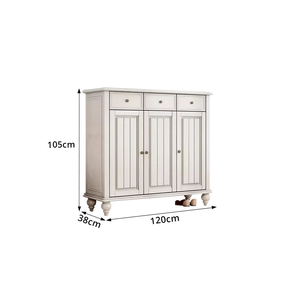 LUXORA Solid Ash Wood Shoe Cabinet - 120cm 3 Door Entryway Storage Cabinet with Drawers for Hallway - White