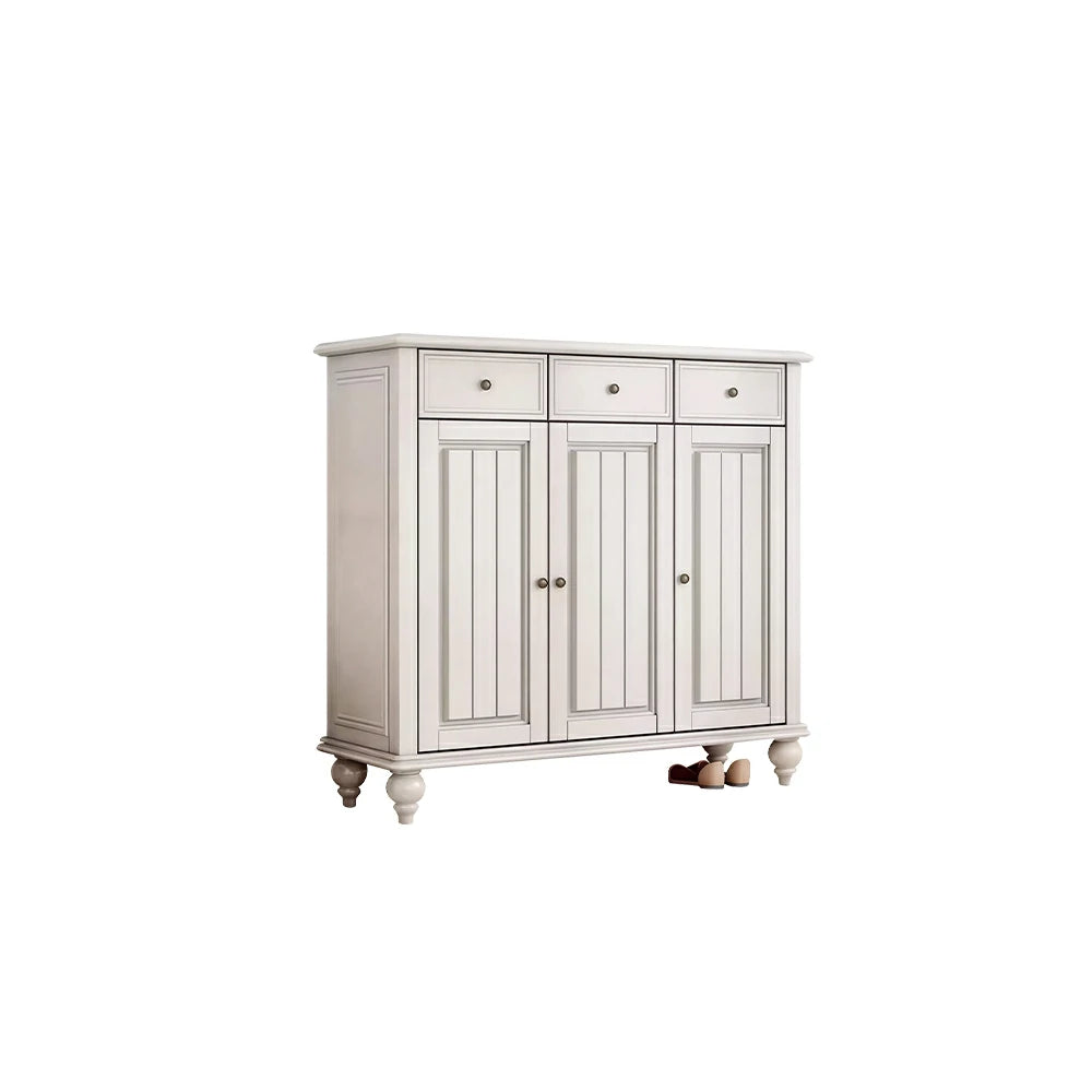 LUXORA Solid Ash Wood Shoe Cabinet - 120cm 3 Door Entryway Storage Cabinet with Drawers for Hallway - White