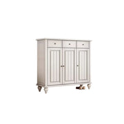 LUXORA Solid Ash Wood Shoe Cabinet - 120cm 3 Door Entryway Storage Cabinet with Drawers for Hallway - White