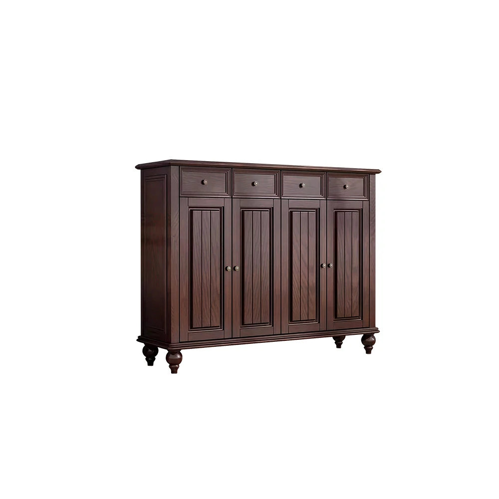 Solid Ash Wood Shoe Cabinet - 140cm 4 Door Entryway Storage Cabinet with Drawers for Hallway - Walnut