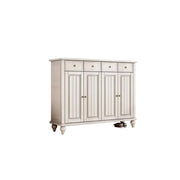 Solid Ash Wood Shoe Cabinet - 140cm 4 Door Entryway Storage Cabinet with Drawers for Hallway - White