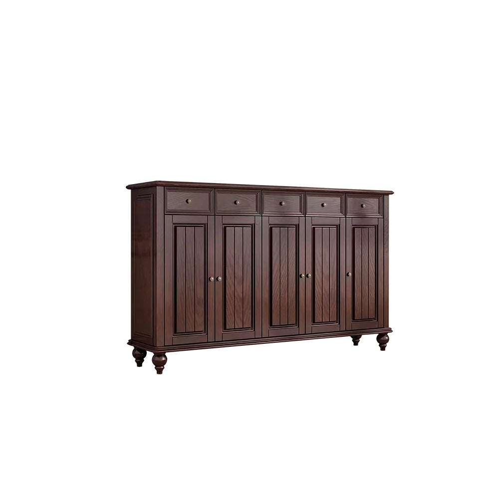 LUXORA Solid Ash Wood Shoe Cabinet - 180cm 5 Door Entryway Storage Cabinet with Drawers for Hallway - Walnut
