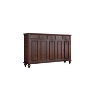 LUXORA Solid Ash Wood Shoe Cabinet - 180cm 5 Door Entryway Storage Cabinet with Drawers for Hallway - Walnut