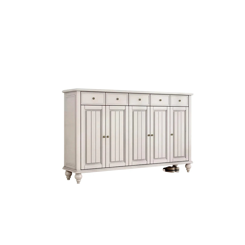 LUXORA Solid Ash Wood Shoe Cabinet - 180cm 5 Door Entryway Storage Cabinet with Drawers for Hallway - White