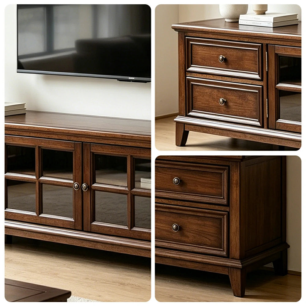 LUXORA 160/180/200cm Solid Wood TV Cabinet with Storage American Style Entertainment Unit Living Room - Walnut