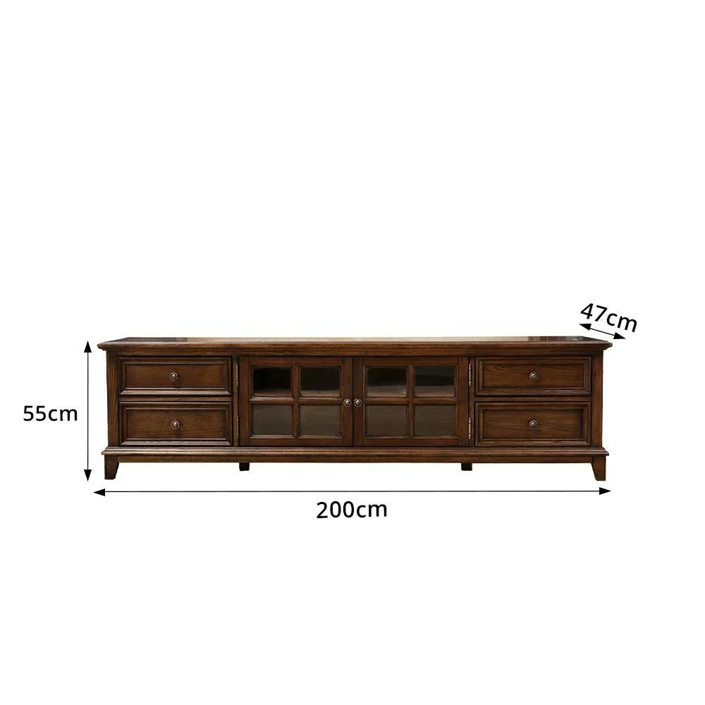 LUXORA 160/180/200cm Solid Wood TV Cabinet with Storage American Style Entertainment Unit Living Room - Walnut