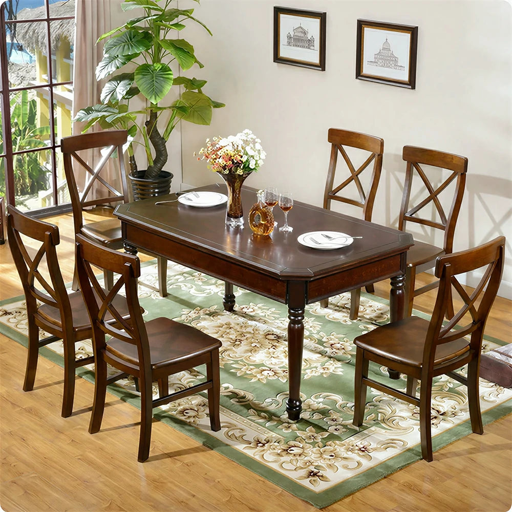 LUXORA 135/151cm Solid Wood Dining Table American Style Rectangular Kitchen Table for Dining Room - Walnut