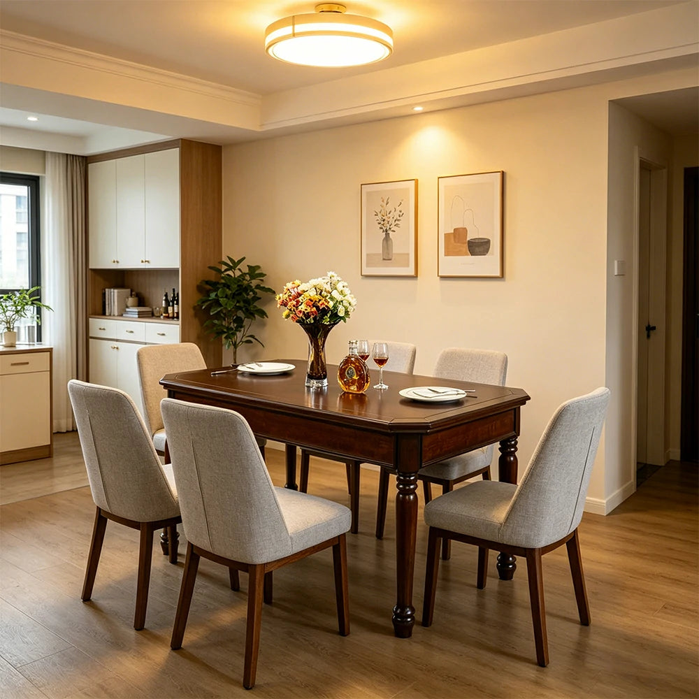 LUXORA 135/151cm Solid Wood Dining Table American Style Rectangular Kitchen Table for Dining Room - Walnut
