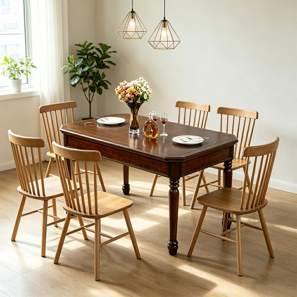 LUXORA 135/151cm Solid Wood Dining Table American Style Rectangular Kitchen Table for Dining Room - Walnut