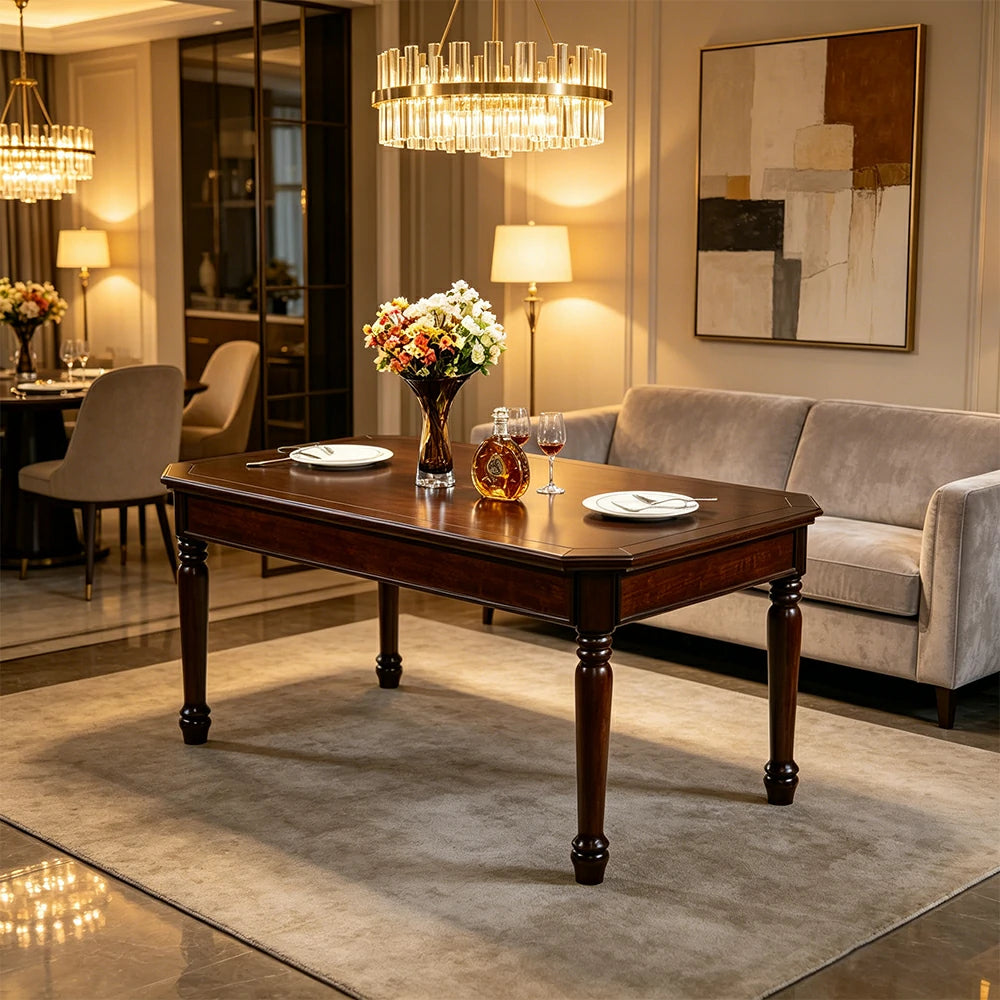 LUXORA 135/151cm Solid Wood Dining Table American Style Rectangular Kitchen Table for Dining Room - Walnut