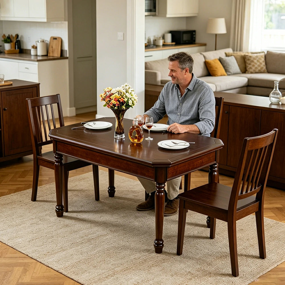 LUXORA 135/151cm Solid Wood Dining Table American Style Rectangular Kitchen Table for Dining Room - Walnut