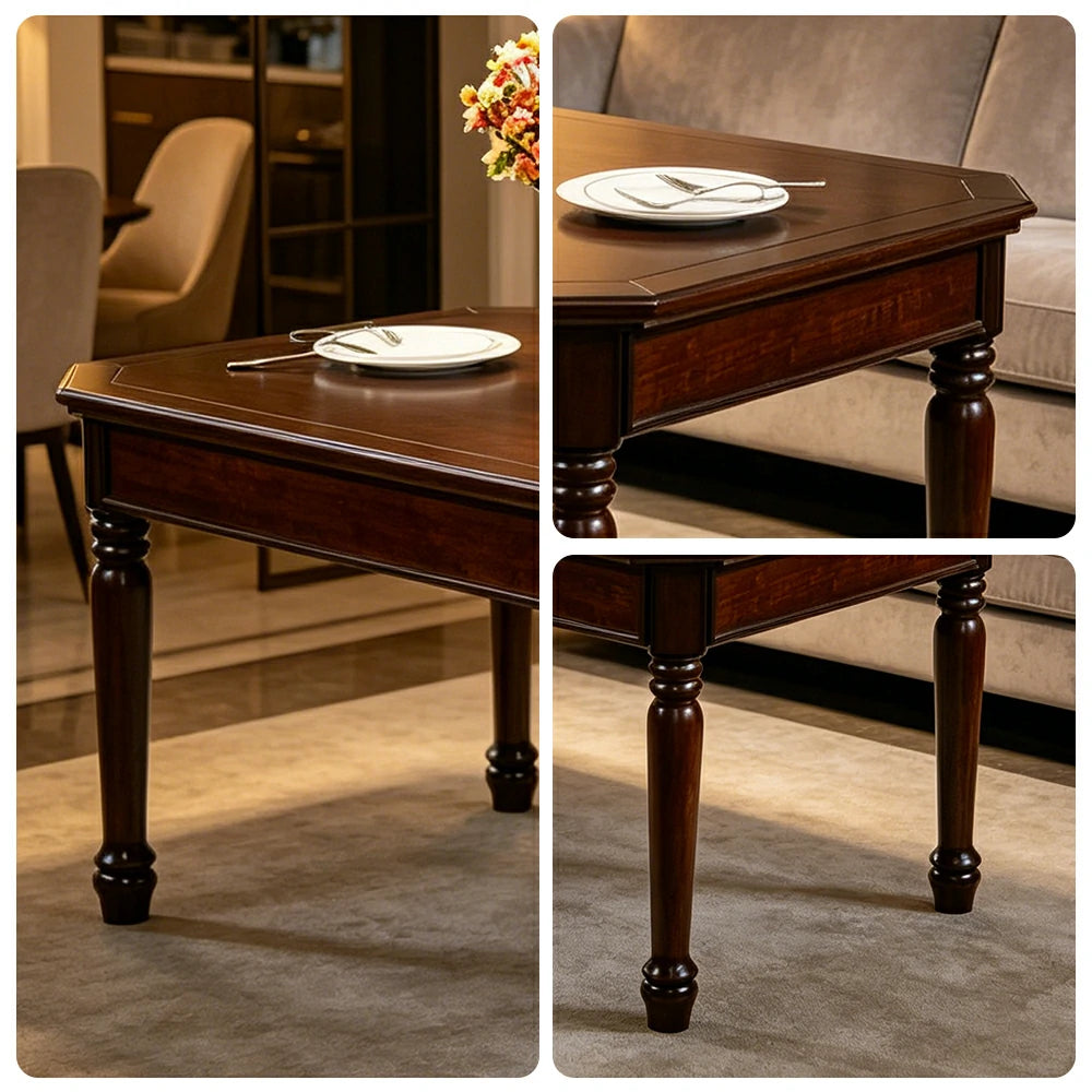 LUXORA 135/151cm Solid Wood Dining Table American Style Rectangular Kitchen Table for Dining Room - Walnut