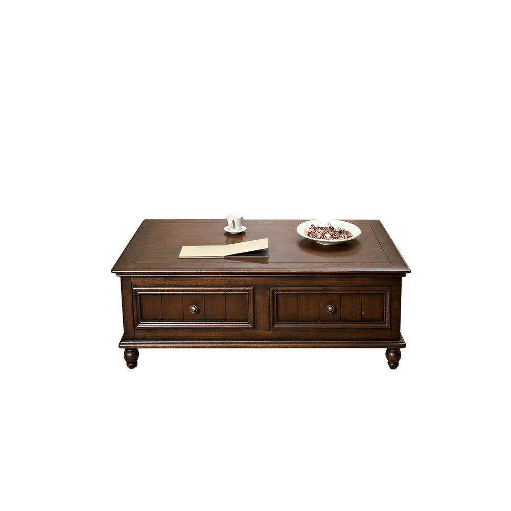 LUXORA 120/130/140cm Solid Wood Coffee Table with Drawers American Style Living Room Center Table - Walnut