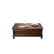 LUXORA 120/130/140cm Solid Wood Coffee Table with Drawers American Style Living Room Center Table - Walnut