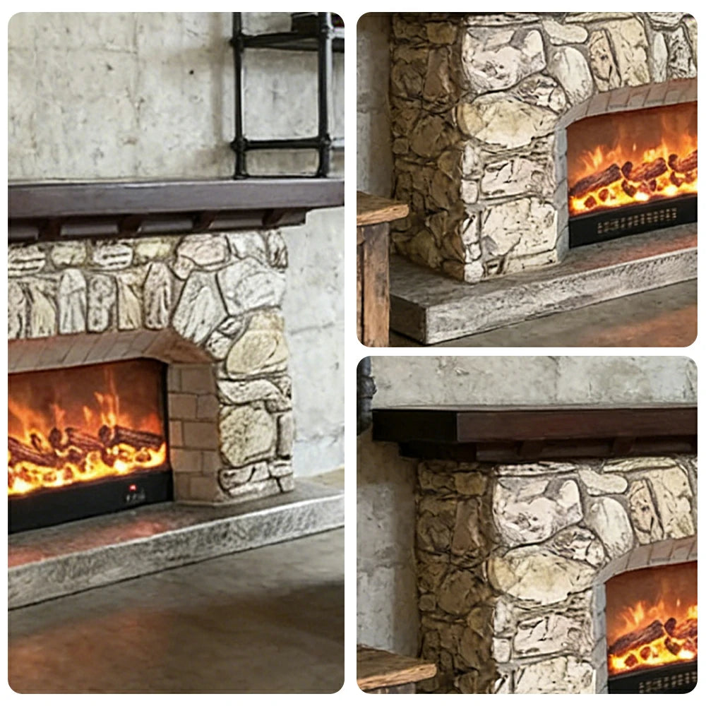 LUXORA 200cm Electric Fireplace TV Stand Stone Look Mantel 750W-1500W Heater Solid Wood Frame HDF Panels Living Room Centrepiece