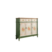 LUXORA Solid Wood 3 Door Shoe Cabinet with Hand Painted Storage American Entryway Cabinet 120cm - Green & White