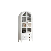 LUXORA Solid Wood Arched Bookcase with Glass Display Doors American Style Storage Cabinet 175cm - White