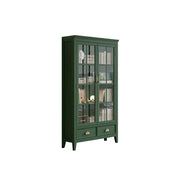 LUXORA Solid Wood 2 Door Display Cabinet with Glass Storage American Style Bookcase 100cm - Dark Green