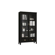 LUXORA Solid Wood 2 Door Display Cabinet with Glass Storage American Style Bookcase 100cm - Black