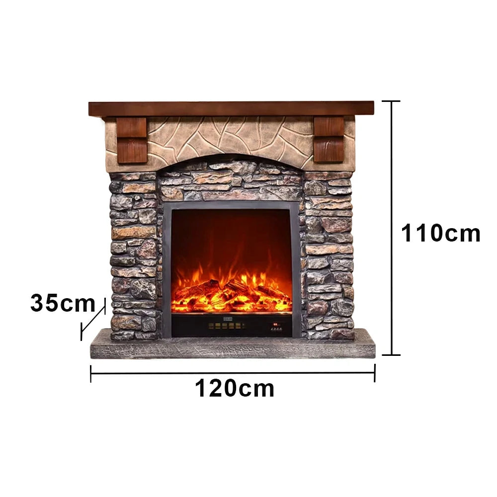 LUXORA 120cm Electric Fireplace TV Stand Stone Look Mantel 750W-1500W Heater Solid Wood Frame HDF Panels Living Room Centrepiece