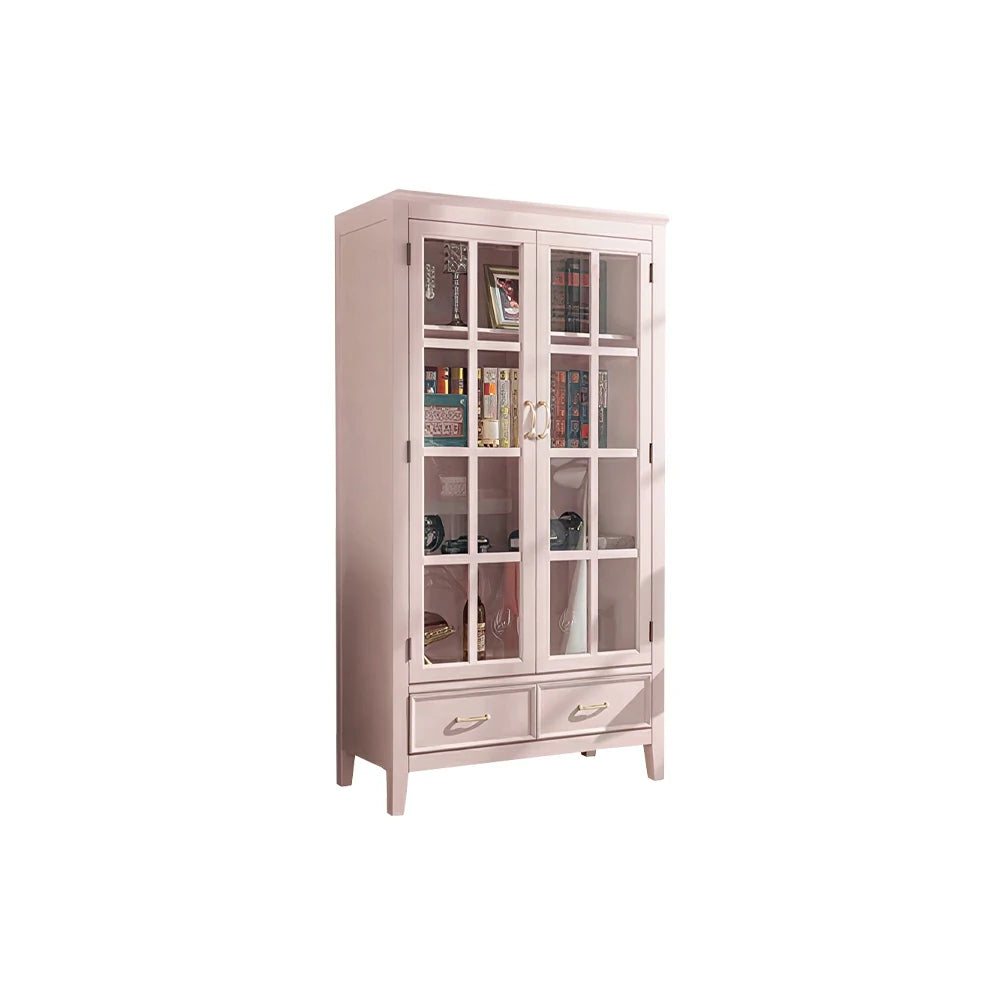 LUXORA Solid Wood 2 Door Display Cabinet with Glass Storage American Style Bookcase 100cm - Pink