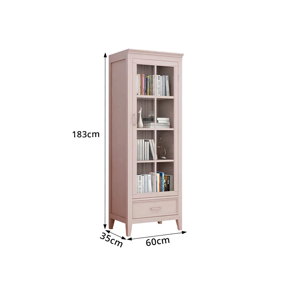 LUXORA Solid Wood Single Door Display Cabinet with Glass Storage American Style Bookcase 60cm - Pink