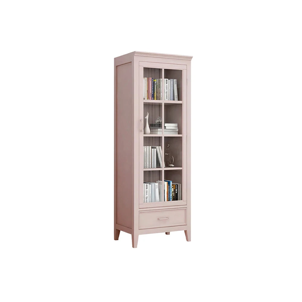 LUXORA Solid Wood Single Door Display Cabinet with Glass Storage American Style Bookcase 60cm - Pink