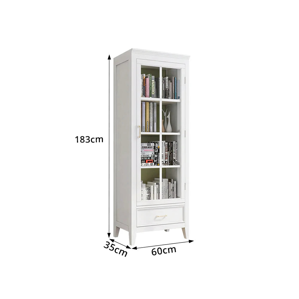 LUXORA Solid Wood Single Door Display Cabinet with Glass Storage American Style Bookcase 60cm - White