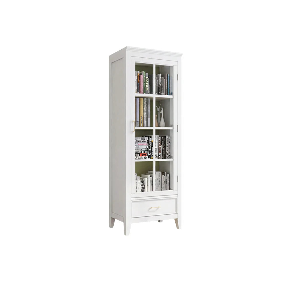 LUXORA Solid Wood Single Door Display Cabinet with Glass Storage American Style Bookcase 60cm - White