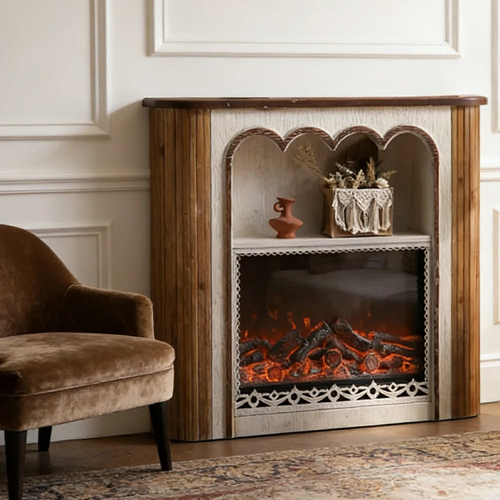 LUXORA Electric Fireplace Mantel Heater Vintage Carved Fireplace Surround Spruce Wood Iron Frame 750W-1500W Heater