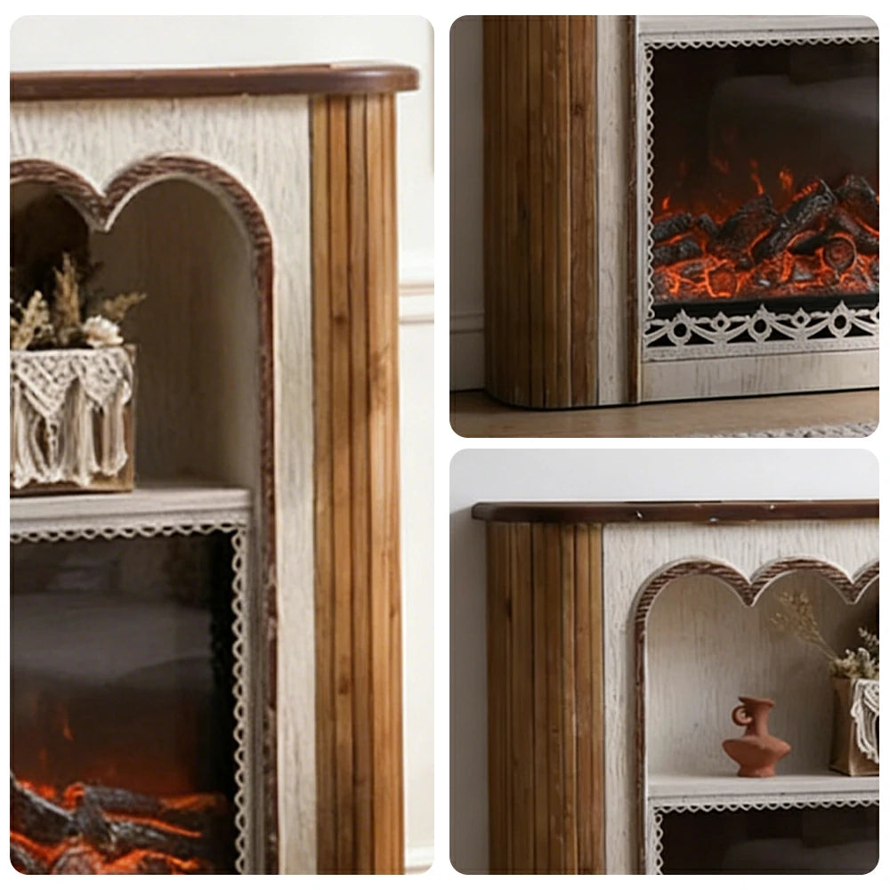 LUXORA Electric Fireplace Mantel Heater Vintage Carved Fireplace Surround Spruce Wood Iron Frame 750W-1500W Heater