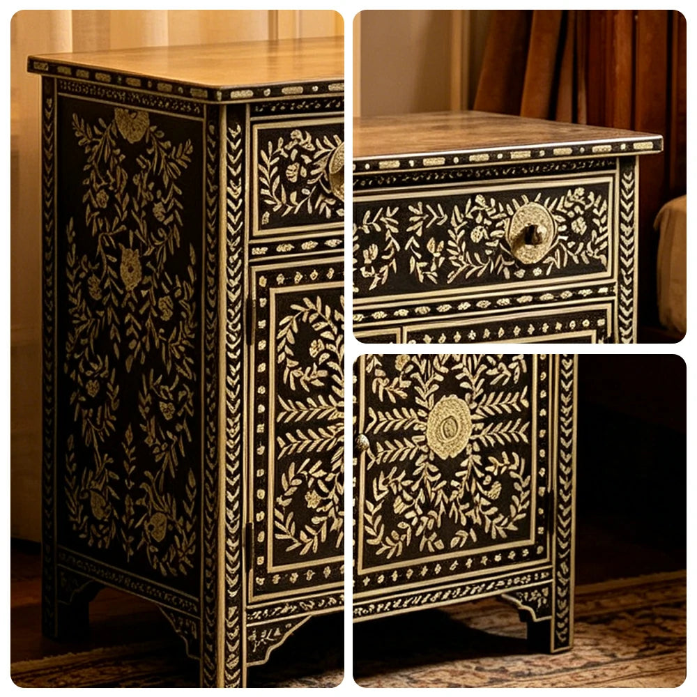 LUXORA Solid Wood Shoe Cabinet with Hand Painted Vintage Storage American Style Entryway Cabinet 96.5cm - Black