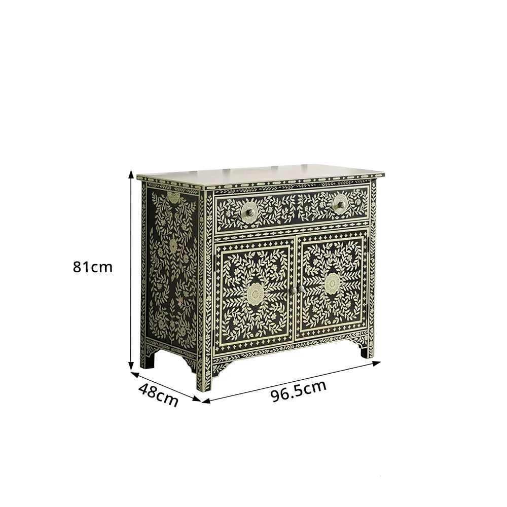 LUXORA Solid Wood Shoe Cabinet with Hand Painted Vintage Storage American Style Entryway Cabinet 96.5cm - Black