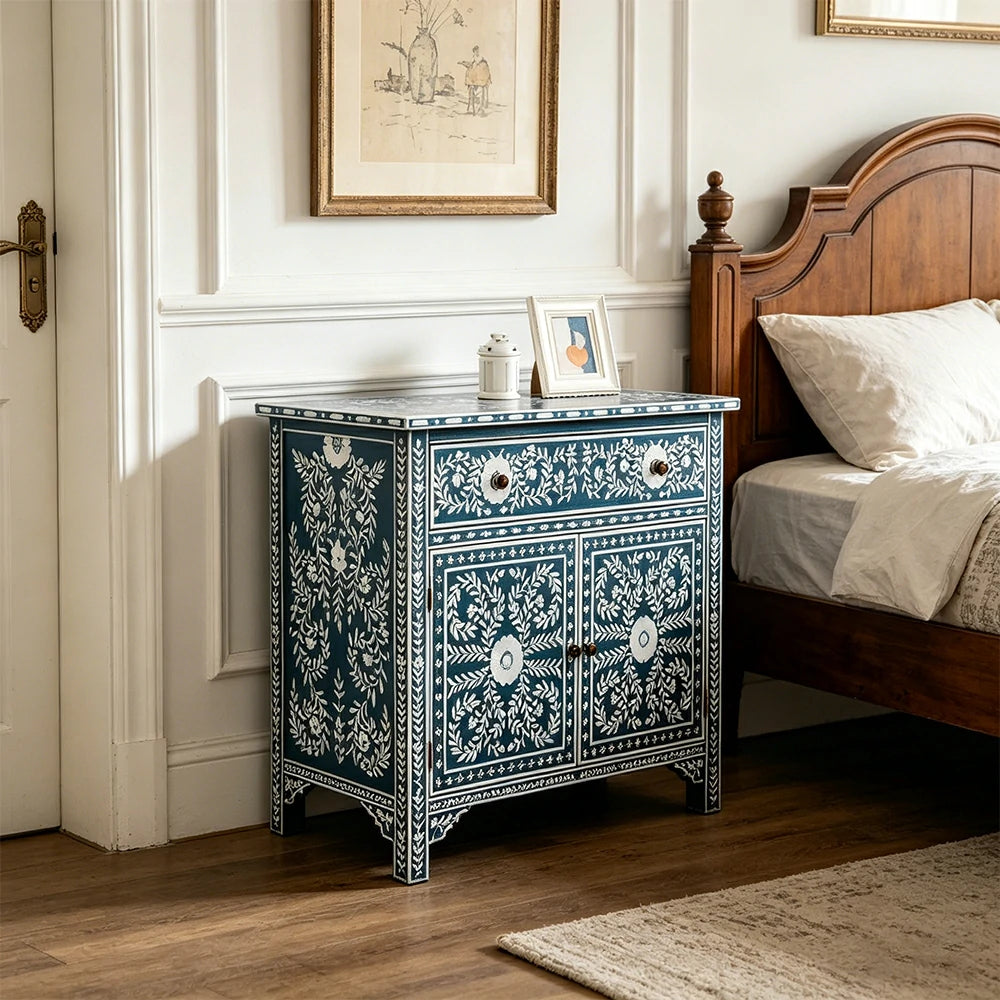 LUXORA Solid Wood Shoe Cabinet with Hand Painted Vintage Storage American Style Entryway Cabinet 96.5cm - Blue