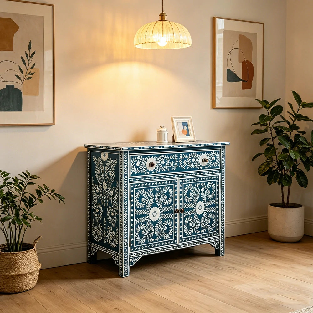 LUXORA Solid Wood Shoe Cabinet with Hand Painted Vintage Storage American Style Entryway Cabinet 96.5cm - Blue