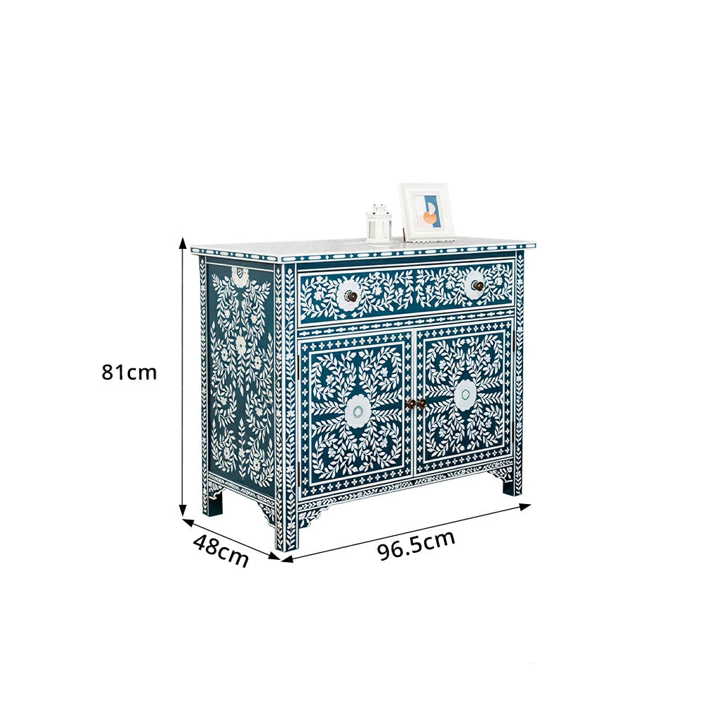 LUXORA Solid Wood Shoe Cabinet with Hand Painted Vintage Storage American Style Entryway Cabinet 96.5cm - Blue